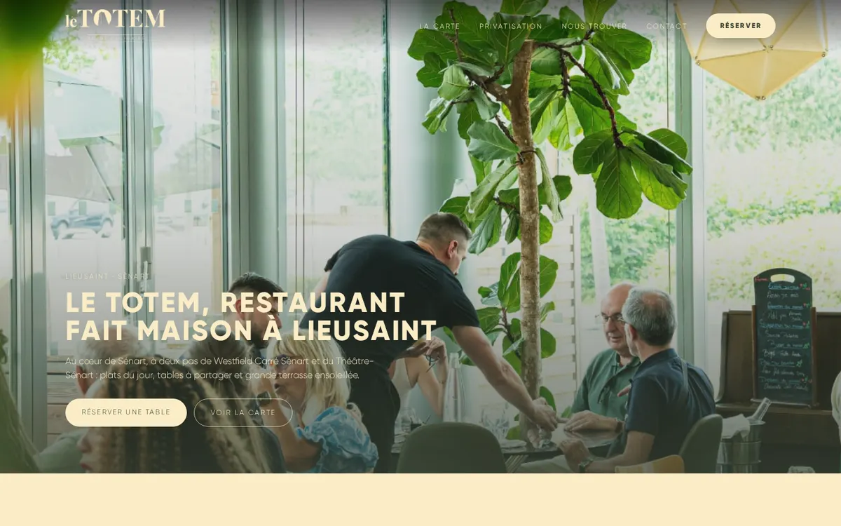Page d'accueil du site du Totem, restaurant fait maison à Lieusaint