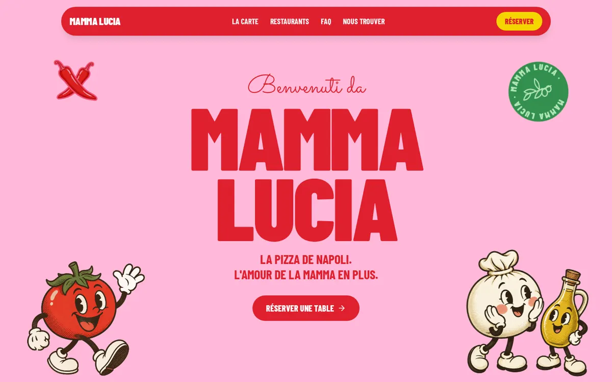 Page d'accueil du projet démo Mamma Lucia, pizzeria