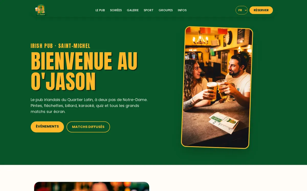 Page d'accueil du site d'O'Jason, Irish pub à Paris 5e