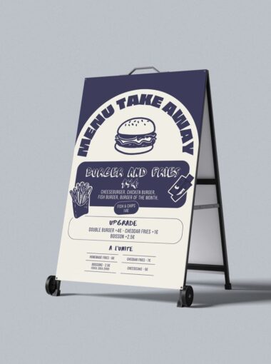 Design de packaging et supports de marque pour la vente à emporter.